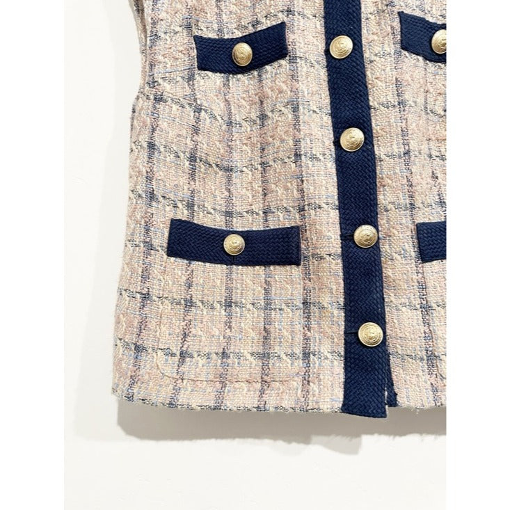 Laurel Oversized Vest in Tan/Dusty Pink/Blue - Small