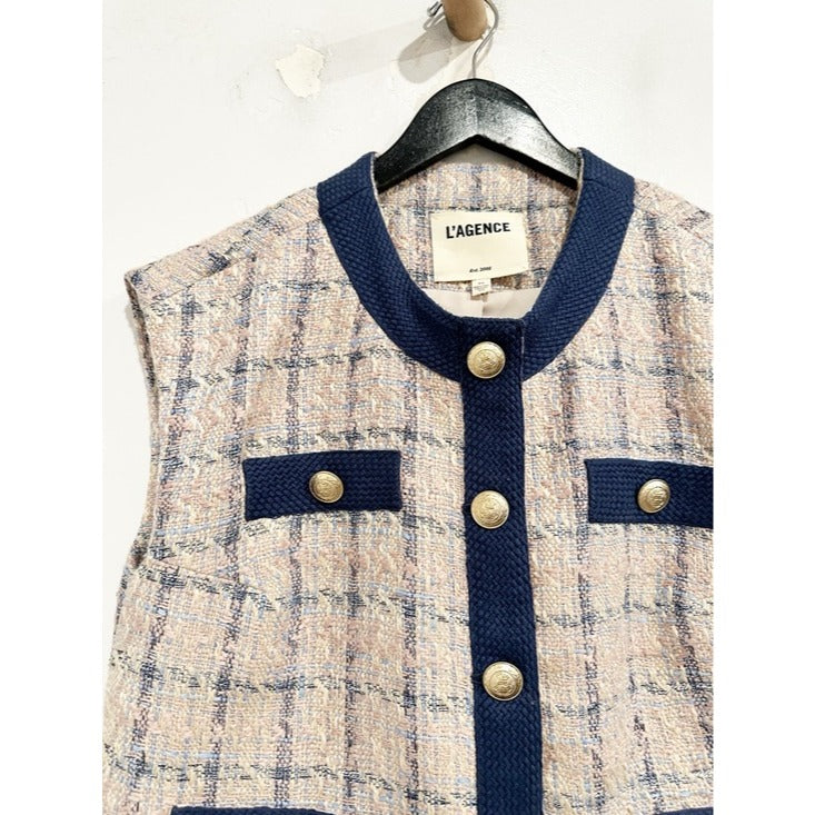 Laurel Oversized Vest in Tan/Dusty Pink/Blue - Small