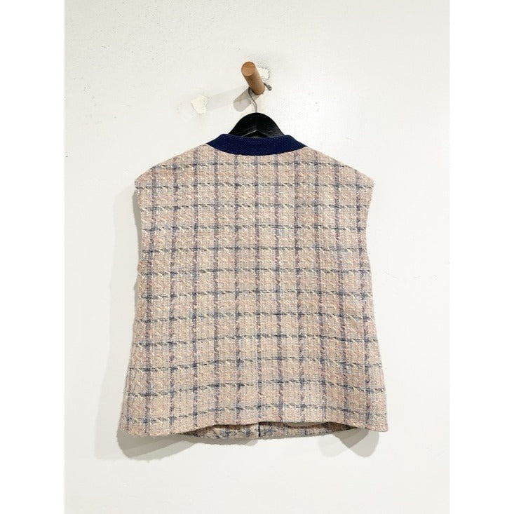 Laurel Oversized Vest in Tan/Dusty Pink/Blue - Small