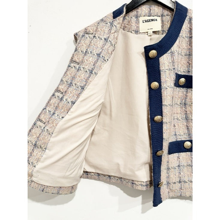 Laurel Oversized Vest in Tan/Dusty Pink/Blue - Small