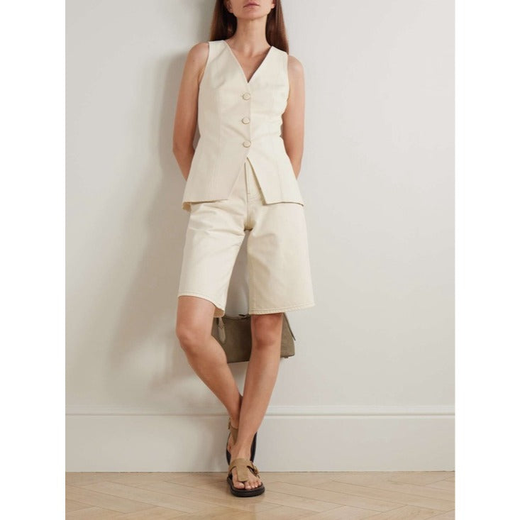 Charlotte High Rise Long Short in Ecru - 26