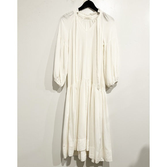 Cream Linen Blend Midi Dress - Medium