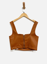 Maeve Tan Faux Leather Notch Crop Top