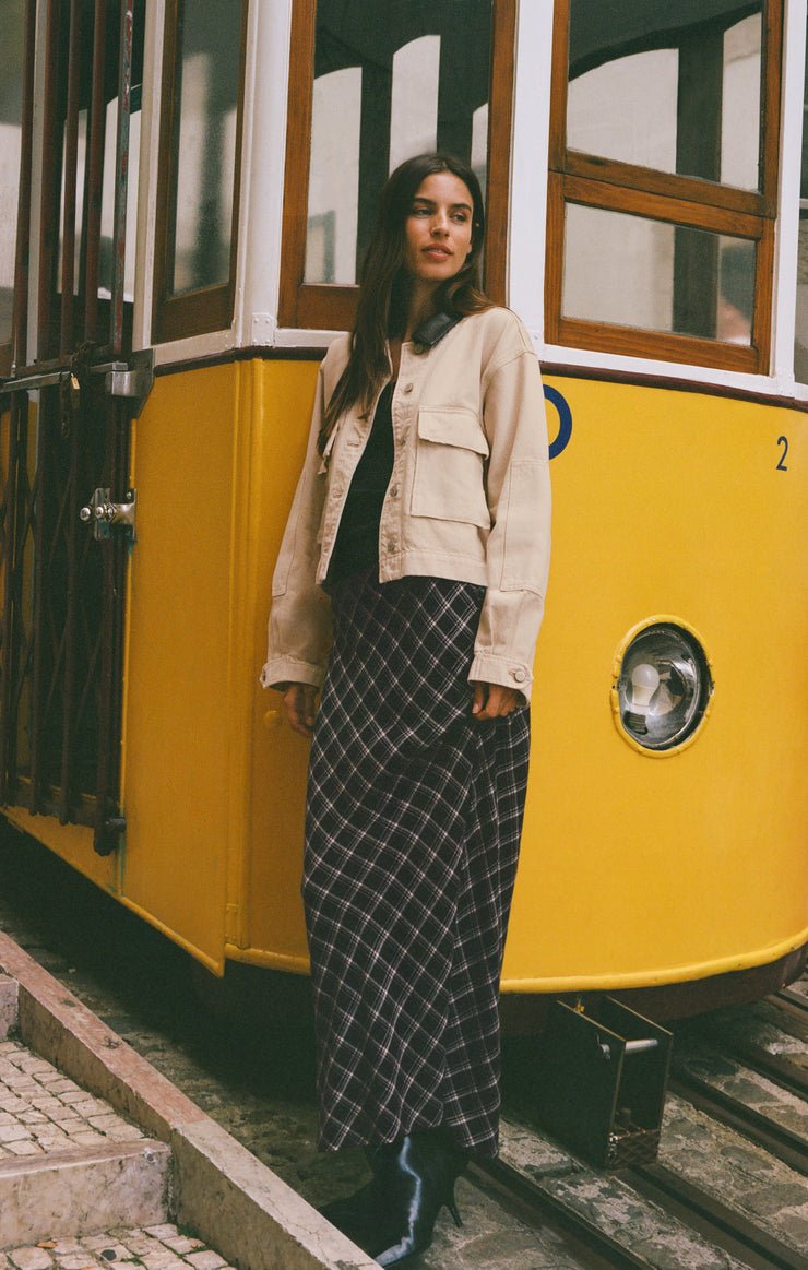 Europa Plaid Maxi Skirt in Ash Black