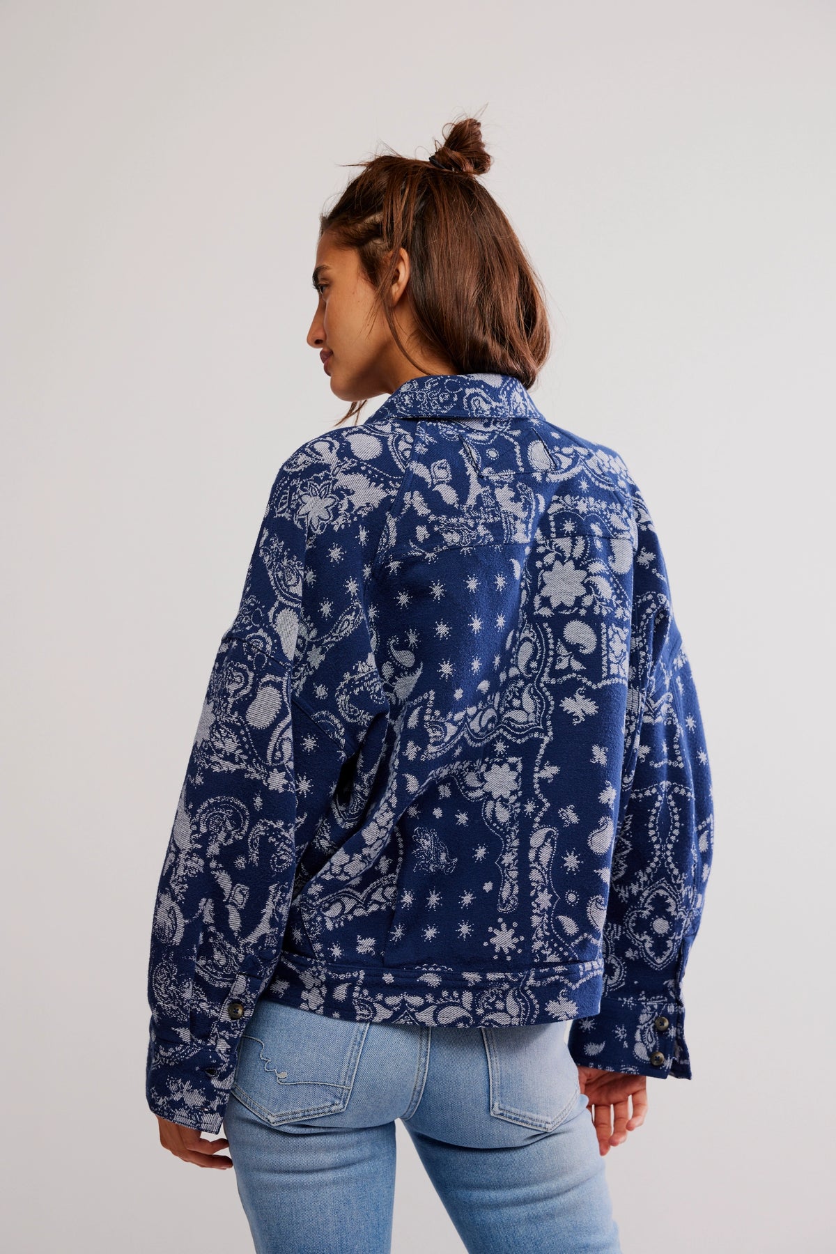 Bandana Jacquard Shirt Jacket in Indigo Combo