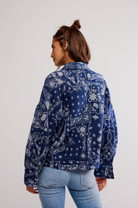 Bandana Jacquard Shirt Jacket in Indigo Combo