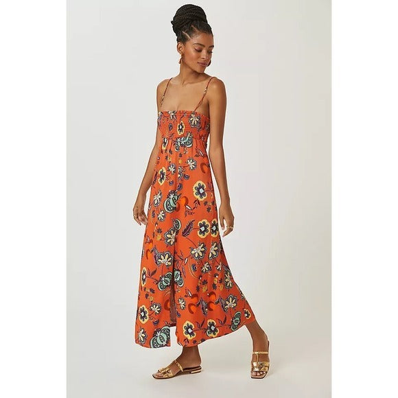 Orange Floral Cross-Back Maxi Dress - XXS