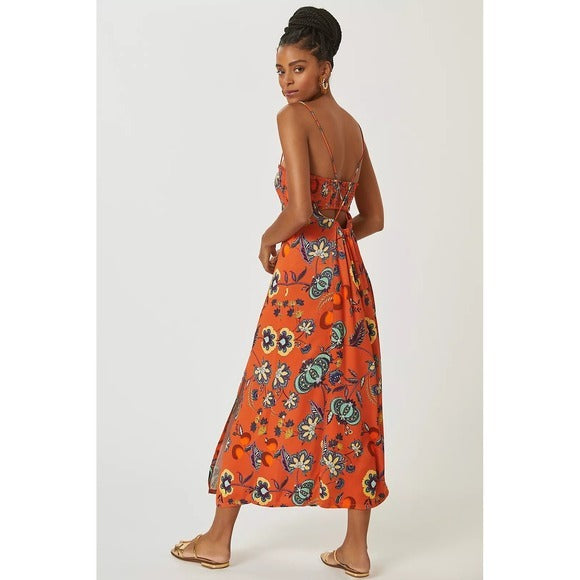 Orange Floral Cross-Back Maxi Dress - XXS