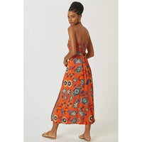 Orange Floral Cross-Back Maxi Dress - XXS