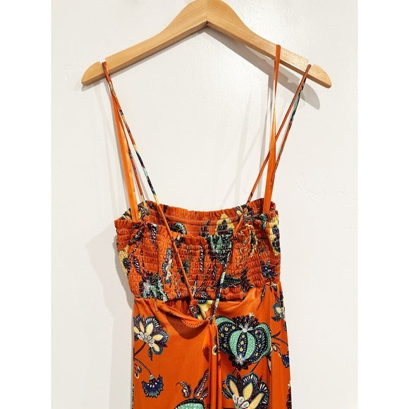 Orange Floral Cross-Back Maxi Dress - XXS