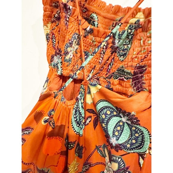 Orange Floral Cross-Back Maxi Dress - XXS