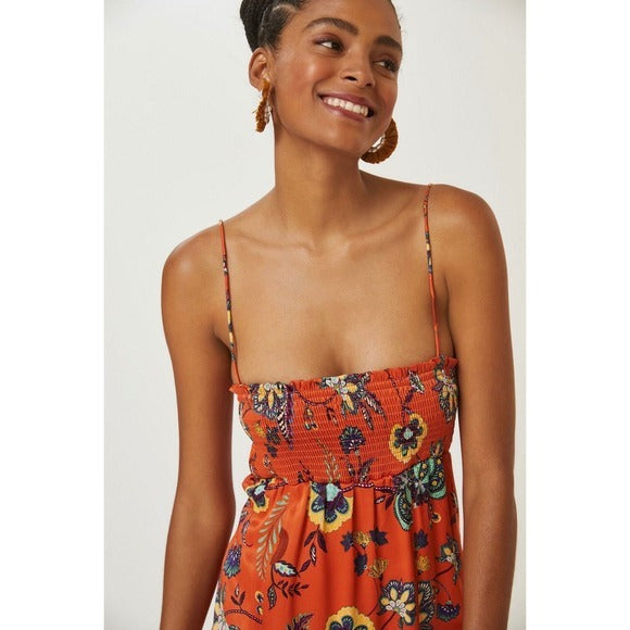 Orange Floral Cross-Back Maxi Dress - XXS