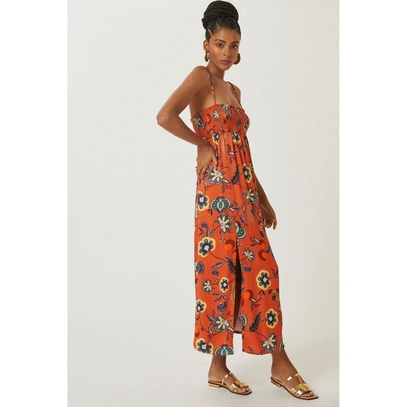 Orange Floral Cross-Back Maxi Dress - XXS