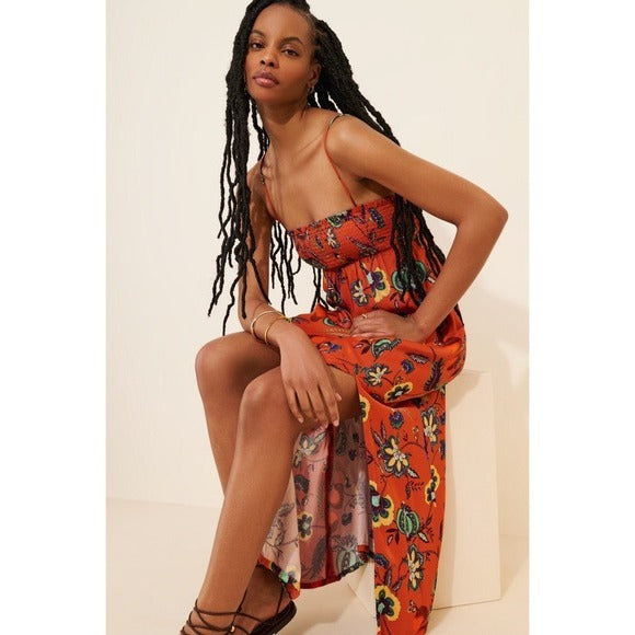 Orange Floral Cross-Back Maxi Dress - XXS