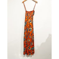 Orange Floral Cross-Back Maxi Dress - XXS