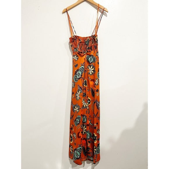 Orange Floral Cross-Back Maxi Dress - XXS