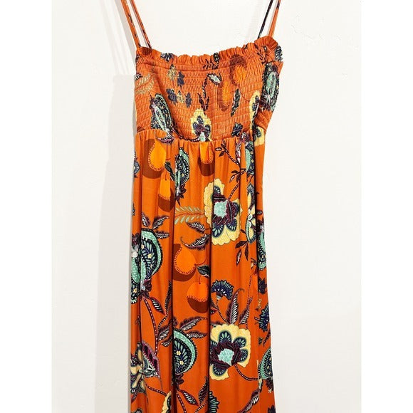 Orange Floral Cross-Back Maxi Dress - XXS
