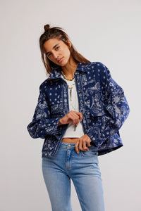 Bandana Jacquard Shirt Jacket in Indigo Combo