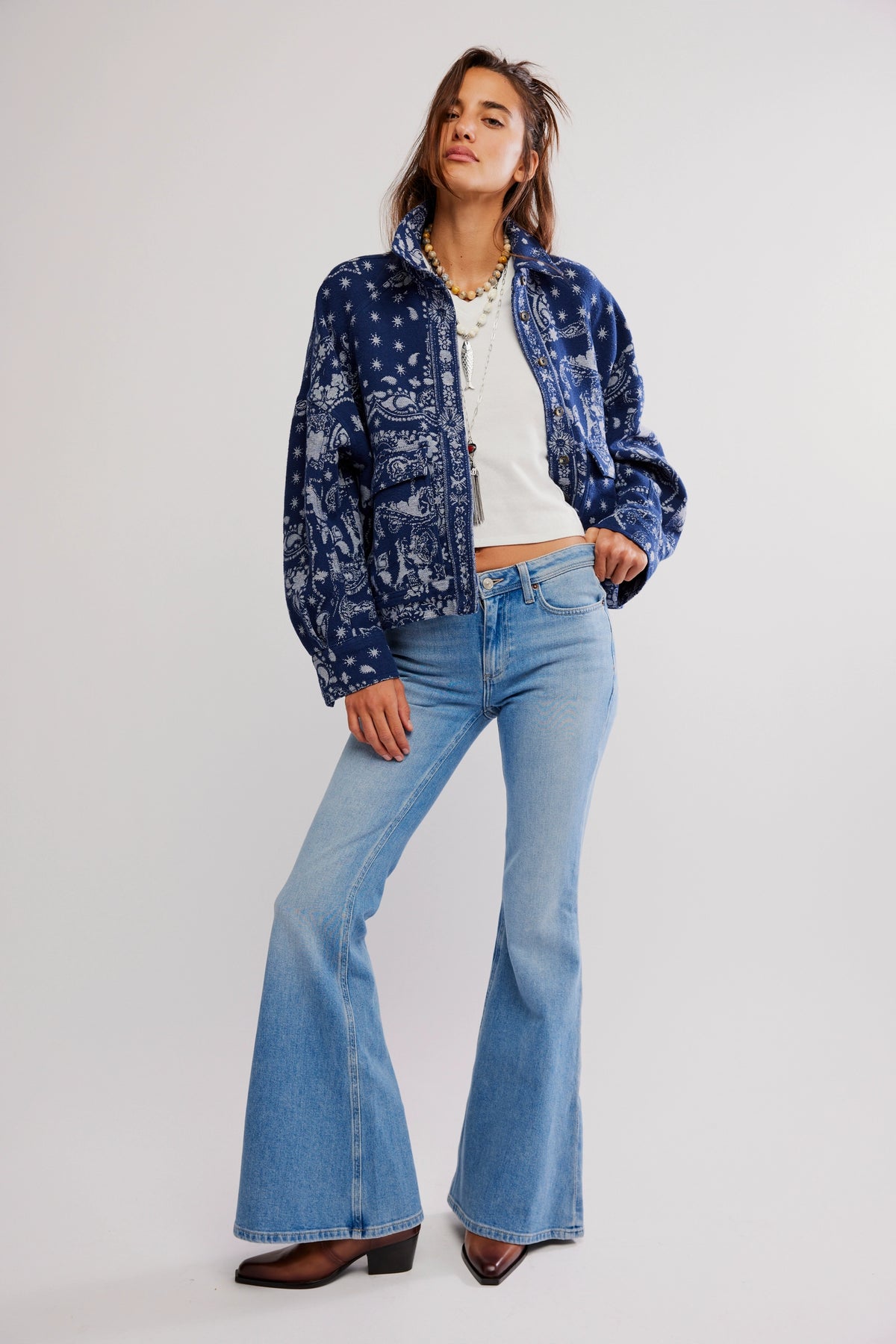 Bandana Jacquard Shirt Jacket in Indigo Combo