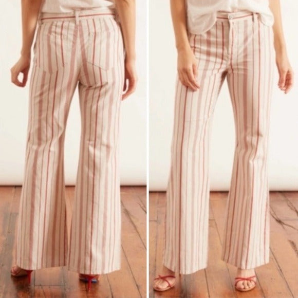 Hippie Cotton‎ Linen Blend Wide Leg Pants In Red Stripe - 10