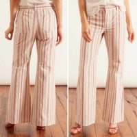 Hippie Cotton‎ Linen Blend Wide Leg Pants In Red Stripe - 10