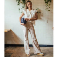 Hippie Cotton‎ Linen Blend Wide Leg Pants In Red Stripe - 10