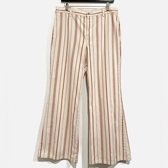 Hippie Cotton‎ Linen Blend Wide Leg Pants In Red Stripe - 10
