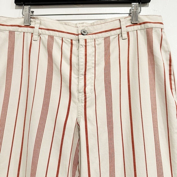 Hippie Cotton‎ Linen Blend Wide Leg Pants In Red Stripe - 10