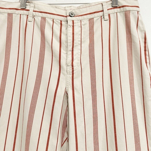Hippie Cotton‎ Linen Blend Wide Leg Pants In Red Stripe - 10