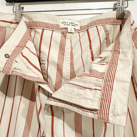 Hippie Cotton‎ Linen Blend Wide Leg Pants In Red Stripe - 10