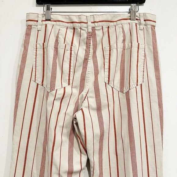 Hippie Cotton‎ Linen Blend Wide Leg Pants In Red Stripe - 10