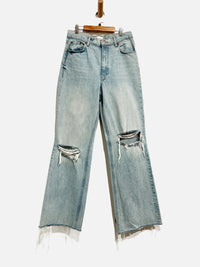 Light Wash Distressed Wide Leg Jeans - 6