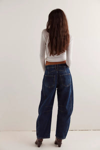 Good Luck Mid Rise Barrel Jeans in Deep End