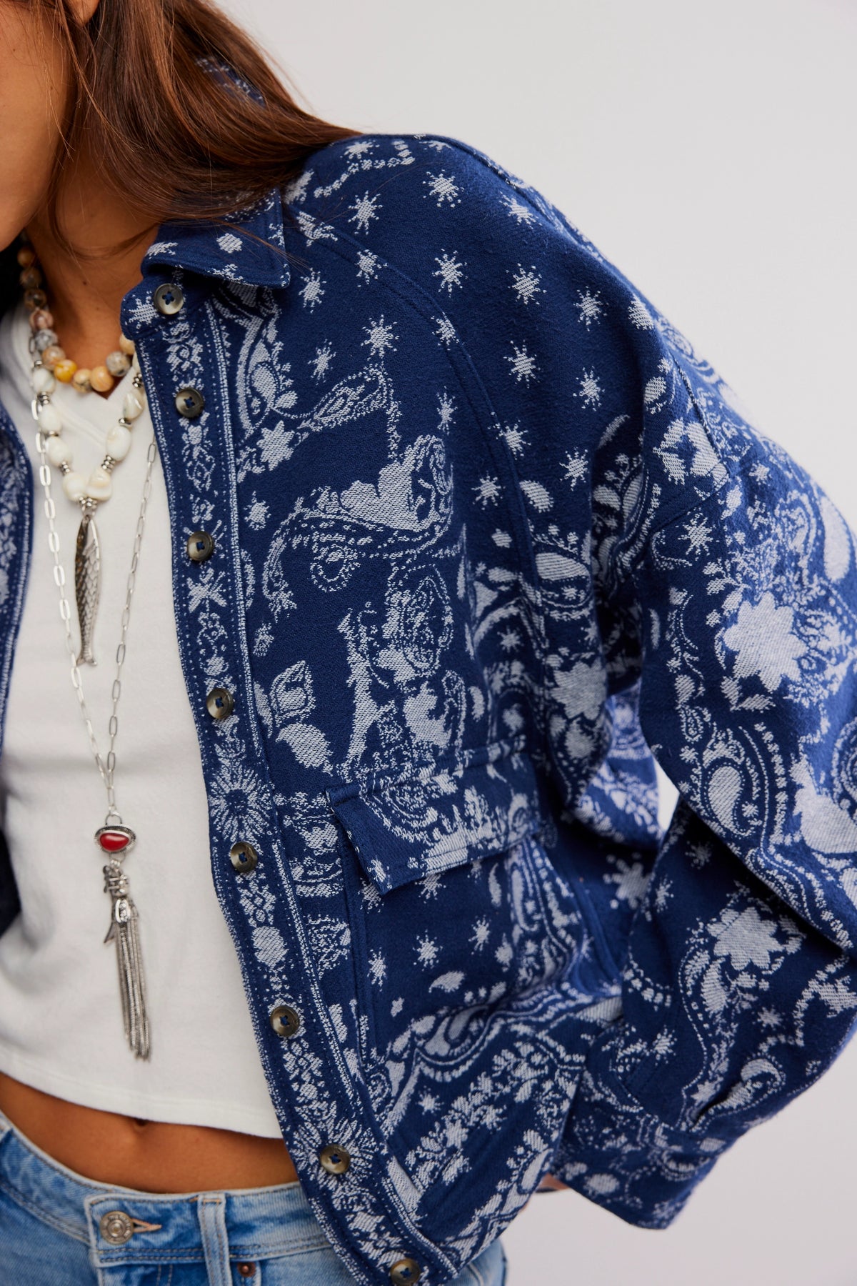 Bandana Jacquard Shirt Jacket in Indigo Combo