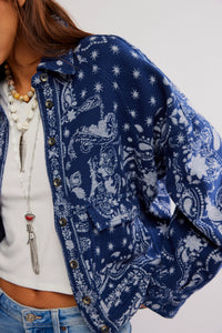 Bandana Jacquard Shirt Jacket in Indigo Combo