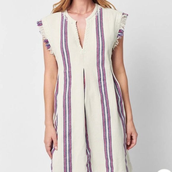Baja Beach Tunic Dress in French Rose Baja Stripe Size Large