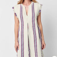Baja Beach Tunic Dress in French Rose Baja Stripe Size Large