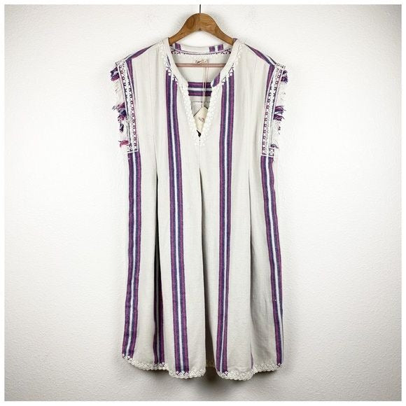 Baja Beach Tunic Dress in French Rose Baja Stripe Size Large