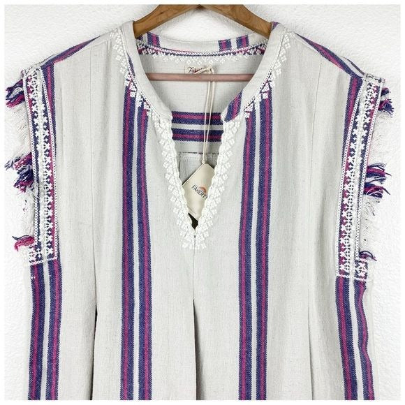 Baja Beach Tunic Dress in French Rose Baja Stripe Size Large