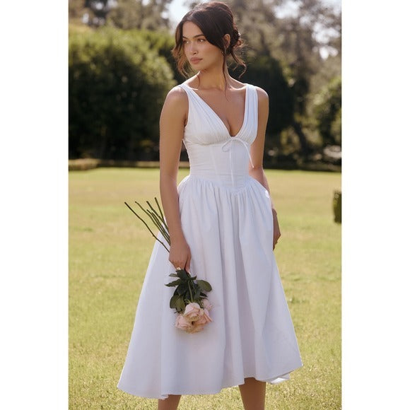 Emmelina White Cotton Corset Sundress - Medium