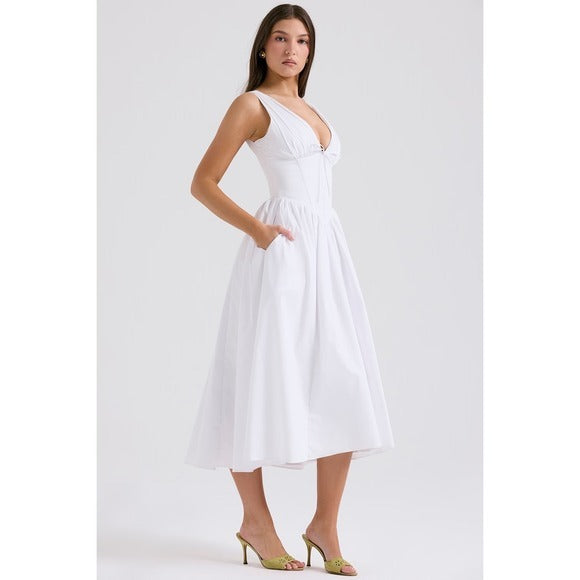 Emmelina White Cotton Corset Sundress - Medium