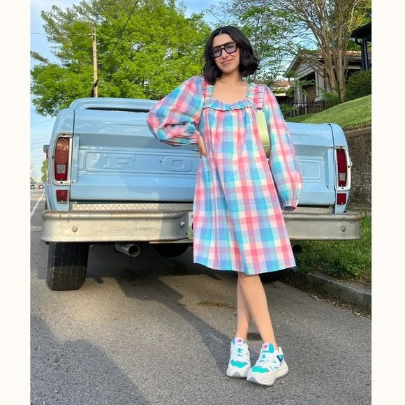 April Dress in Woven Check Size Small