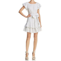 White and Blue Stripe Ruffle Mini Dress Size 2
