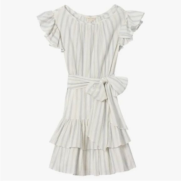 White and Blue Stripe Ruffle Mini Dress Size 2