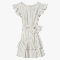 White and Blue Stripe Ruffle Mini Dress Size 2