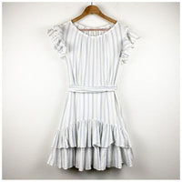 White and Blue Stripe Ruffle Mini Dress Size 2