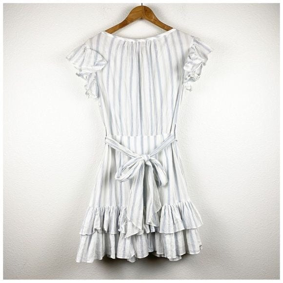 White and Blue Stripe Ruffle Mini Dress Size 2