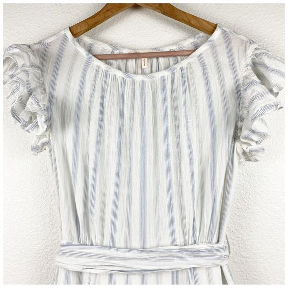 White and Blue Stripe Ruffle Mini Dress Size 2