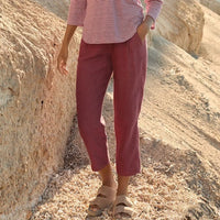 Tailored Trousers Yarn-dyed Linen in Dark Red