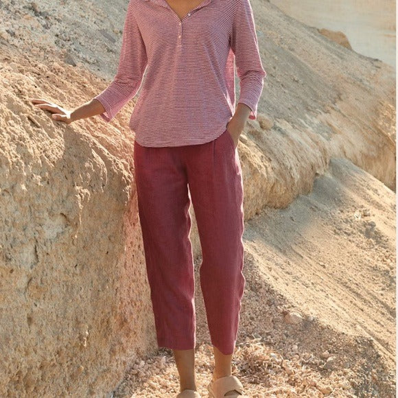 Tailored Trousers Yarn-dyed Linen in Dark Red